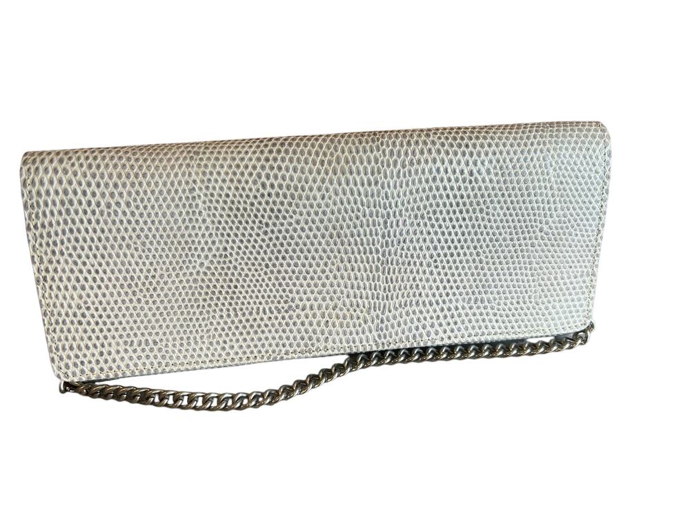 Ann Taylor white python leather shoulder bag chain detail